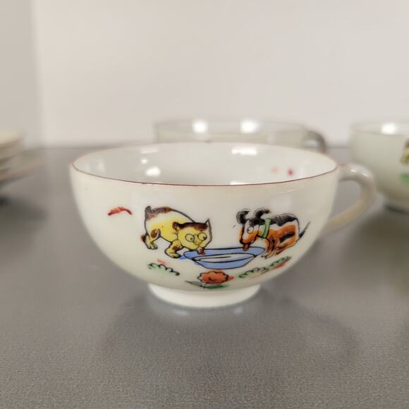 Vintage Japan Child Tea Set Cat Dog Design Teapot Cups Saucers Plates 16 Pc - Picture 12 of 16